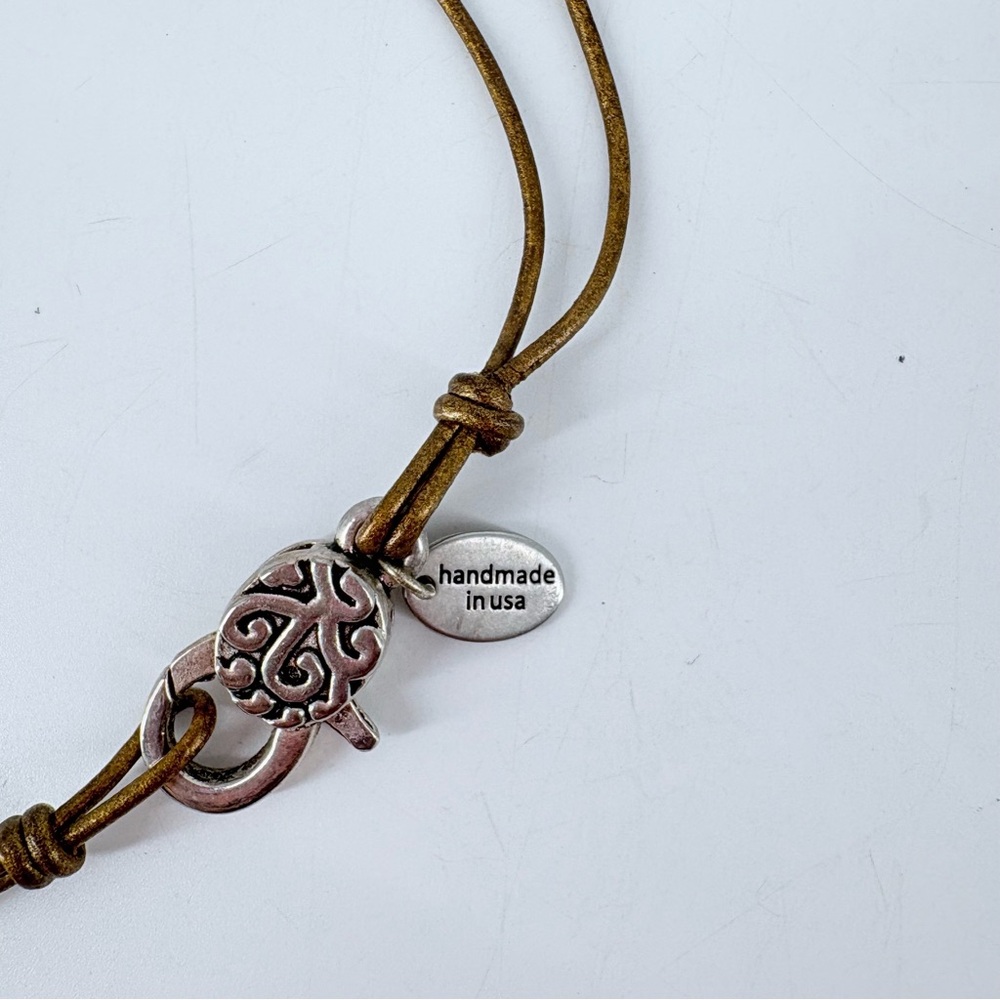 Lizzy James Artisan Silver Tone Leather Necklace Curved Rods and Dangles - Picture 4 of 5